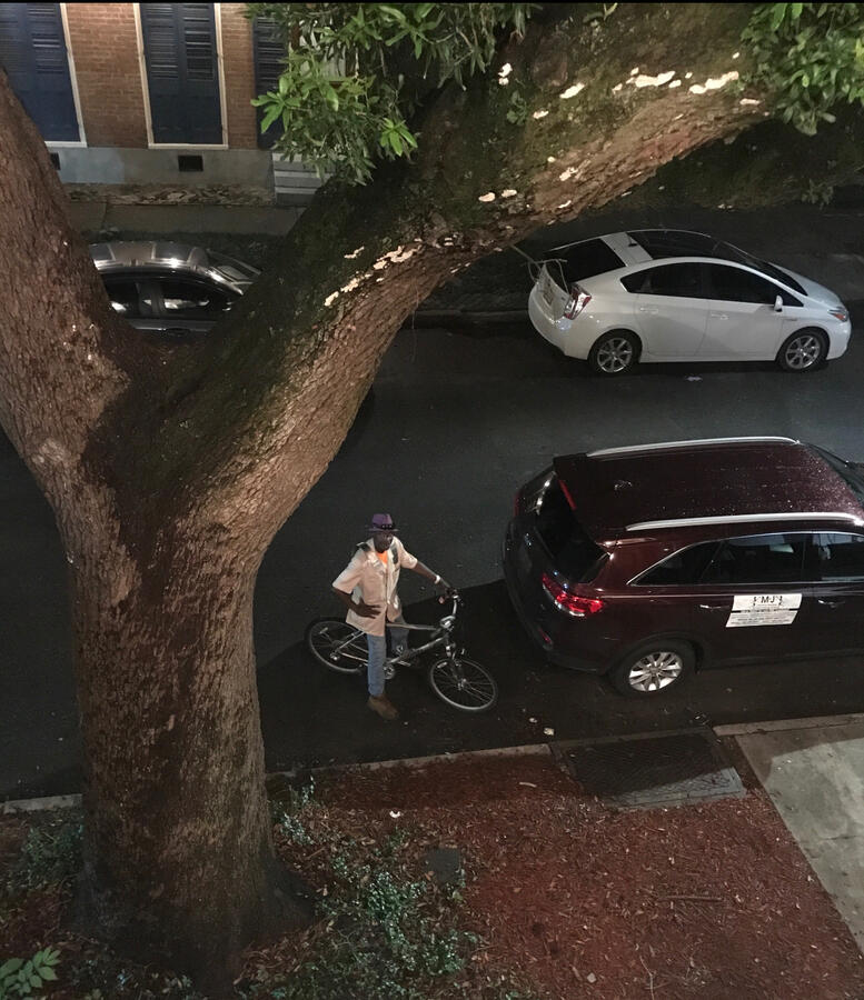I was in town for a few nights on a cross country road trip. I met Windex Pete at a bar one night, and found him riding his bike the next! Pete and friends